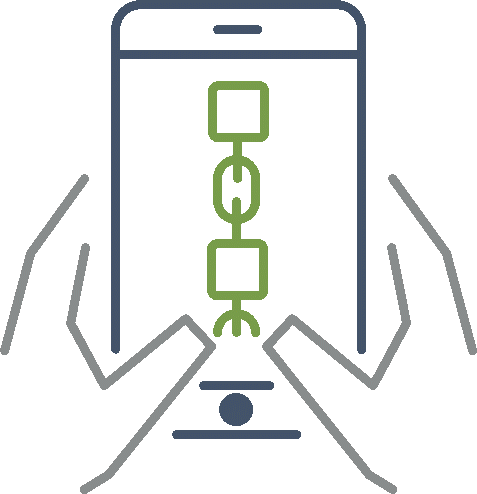 illustrated hands holding a mobile phone which has an image of a chain on the screen