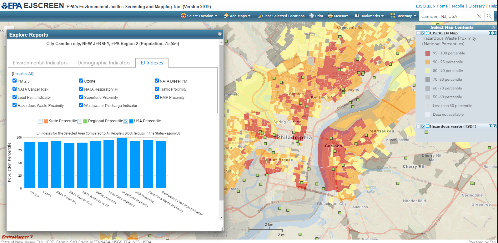 EPA environmental justice mapping tool