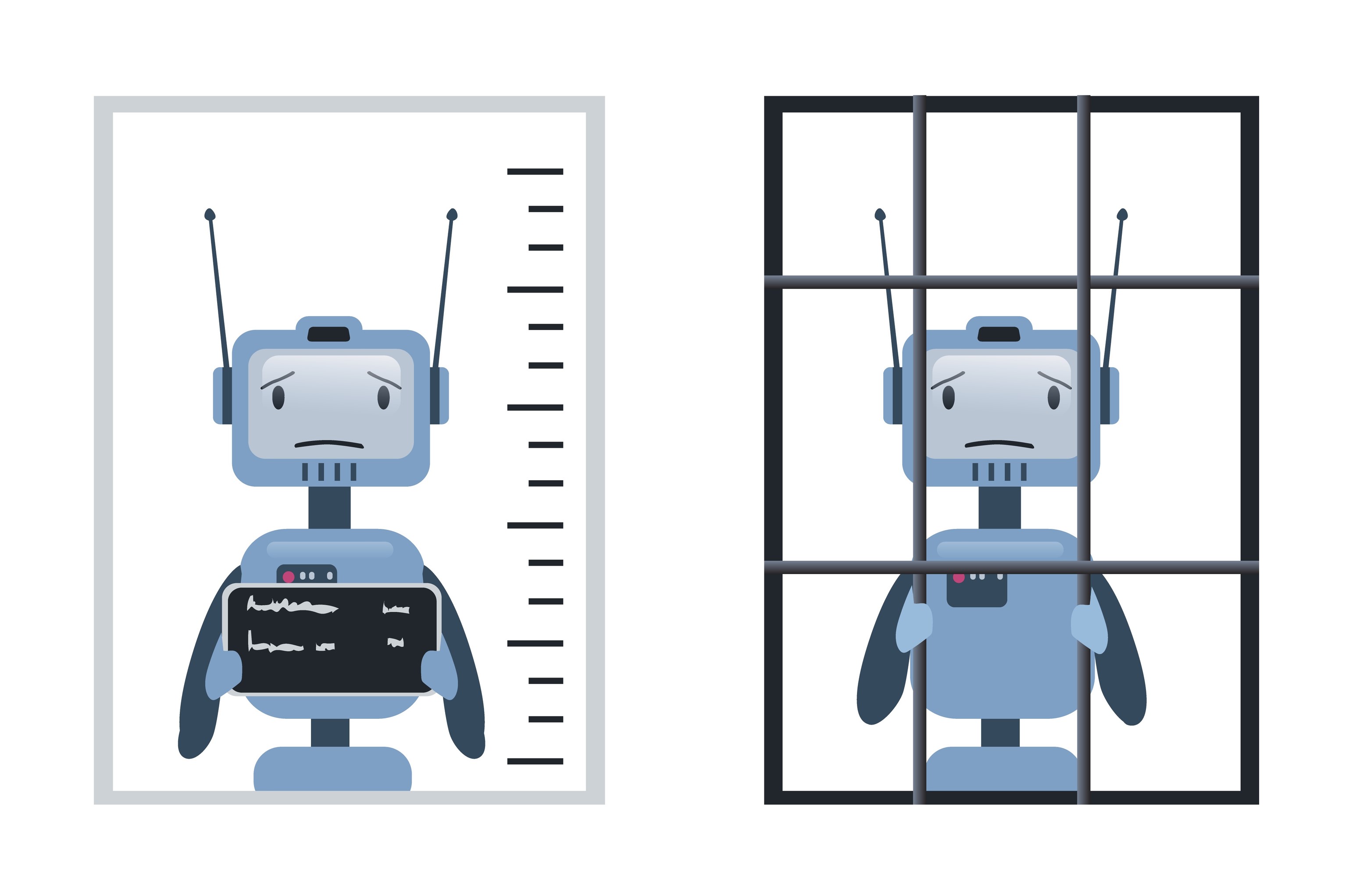 sad robot in jail