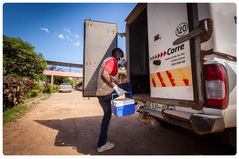 Health professional stepping into a pickup truck