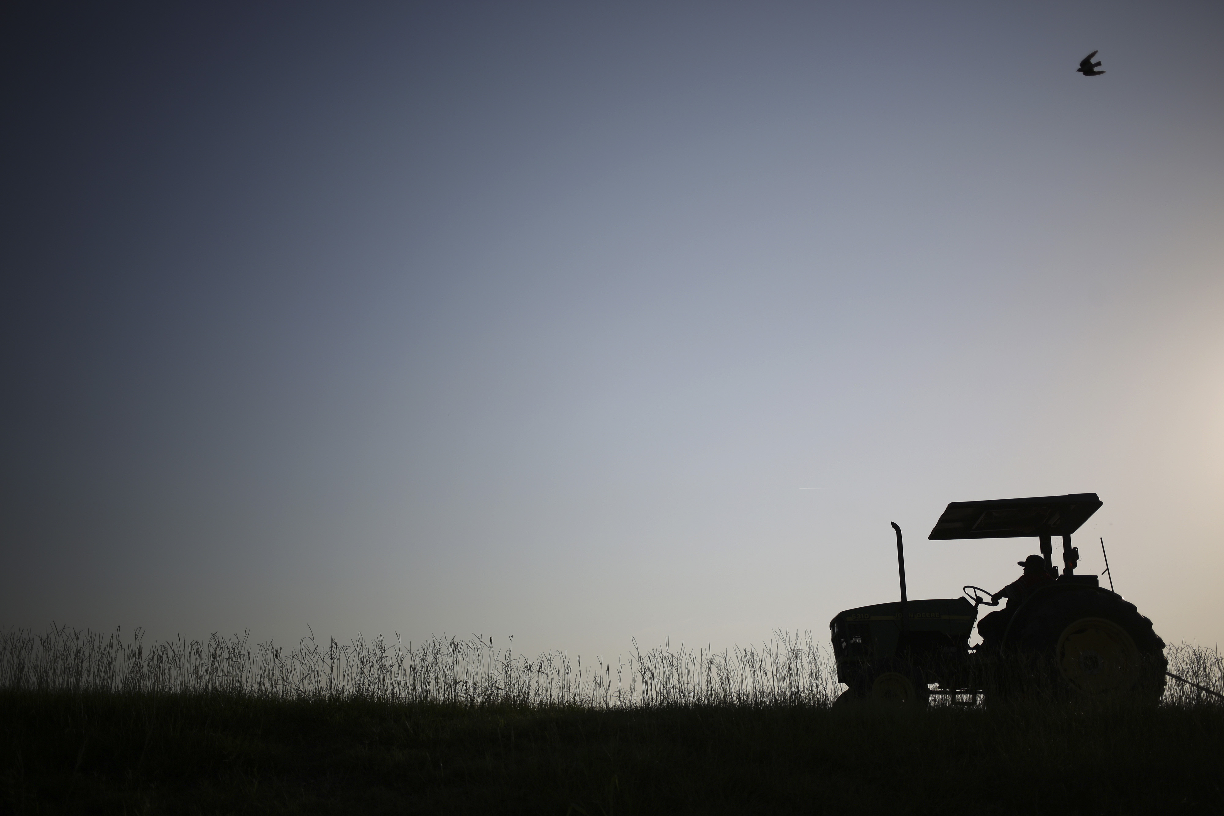 silhouette of a tractor in a field