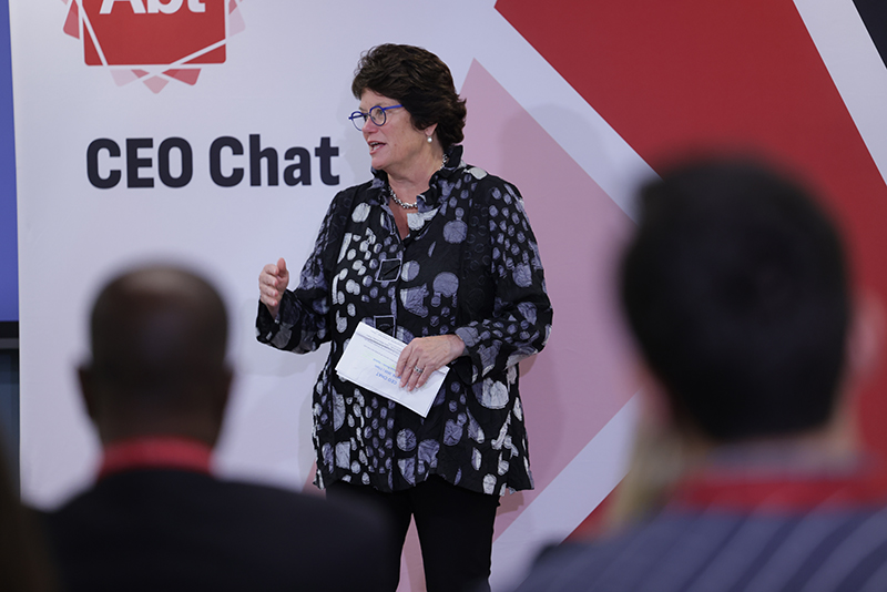 abt ceo Kathleen Flanagan speaking at a company wide ceo chat