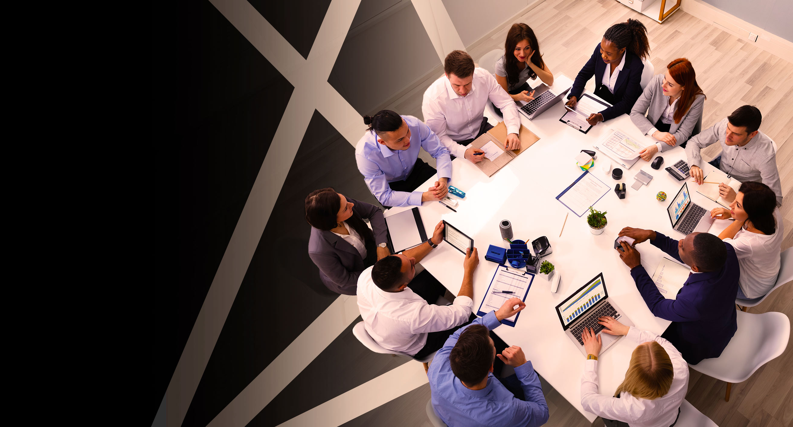 overhead shot of people at a conference table