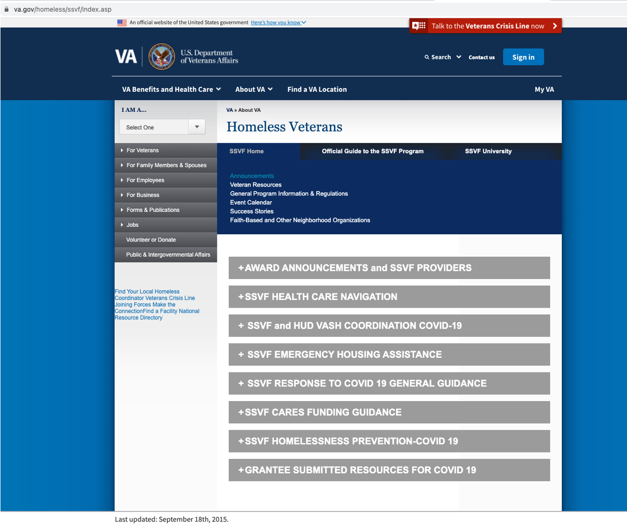 Old Supportive Services for Veterans’ Families (SSVF) website old ssvf website
