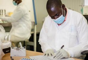 Global Health Security Capabilities - Mozambique ECHO HIV technicians in laboratory running HIV tests