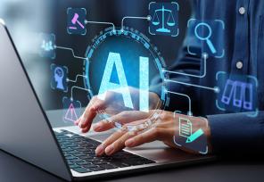 hands on a computer keyboard with the letters "AI" floating above them