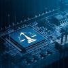 image of the scales of justice on a circuit board graphic