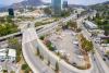 Aerial view of homeless encampment in Los Angeles